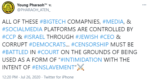 Young Pharaoh: "ALL OF THESE #BIGTECH COMAPNIES, #MEDIA, & #SOCIALMEDIA PLATFORMS ARE CONTROLLED BY #CCP & #ISRAEL THROUGH #JEWISH #CEO & CORRUPT #DEMOCRATS"