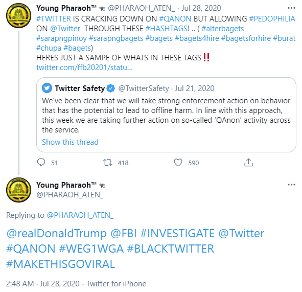 Young Pharaoh: "@realDonaldTrump @FBI #INVESTIGATE @Twitter #QANON #WEG1WGA"