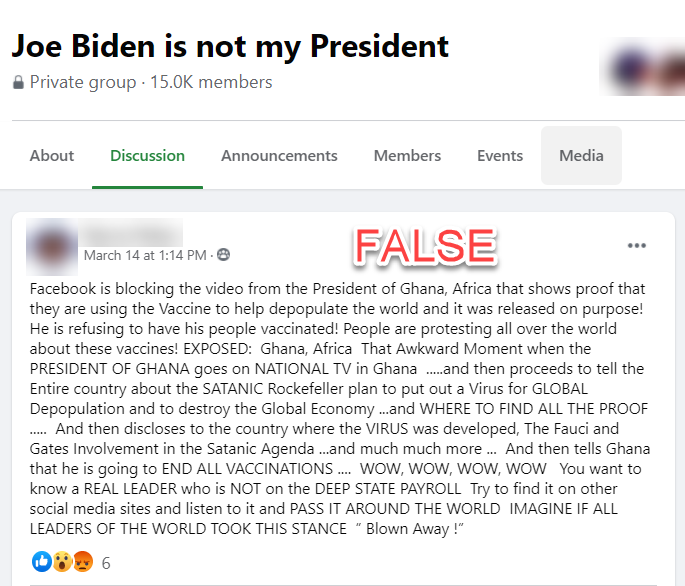 Facebook text post about false audio file