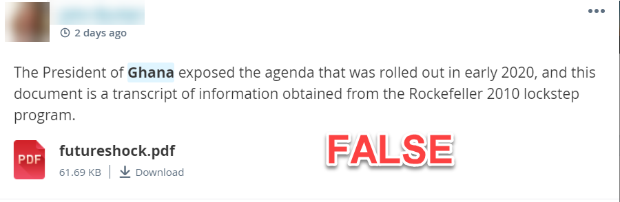 A MeWe post sharing the transcript of a fake audio clip spreading COVID-19 misinformation