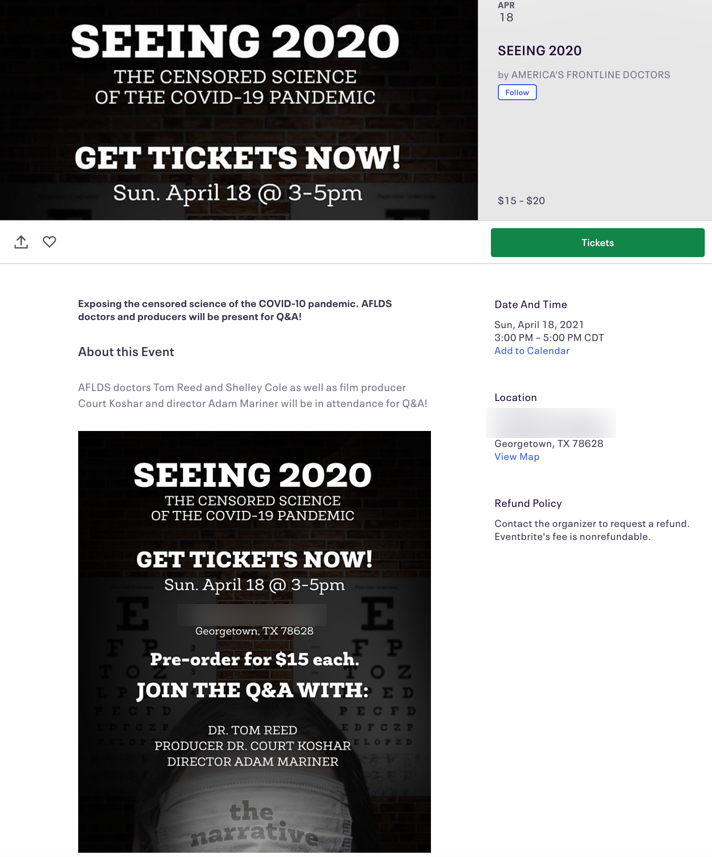 America's Frontline Doctors Eventbrite page