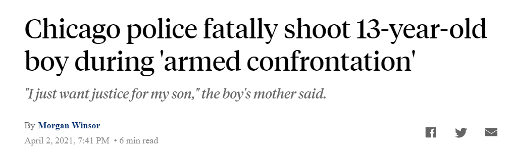 ABC headline: "Chicago police fatally shoot 13-year-old boy during 'armed confrontation'"