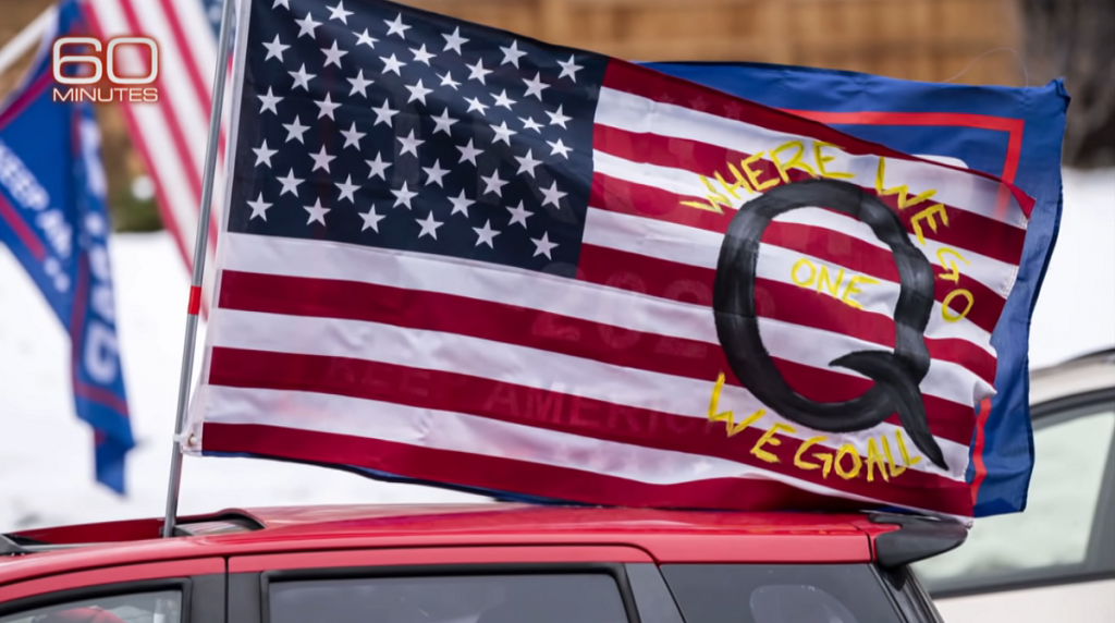 60 Minutes QAnon on the US flag screenshot
