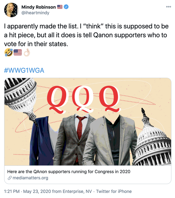 Mindy Robinson QAnon Twitter post