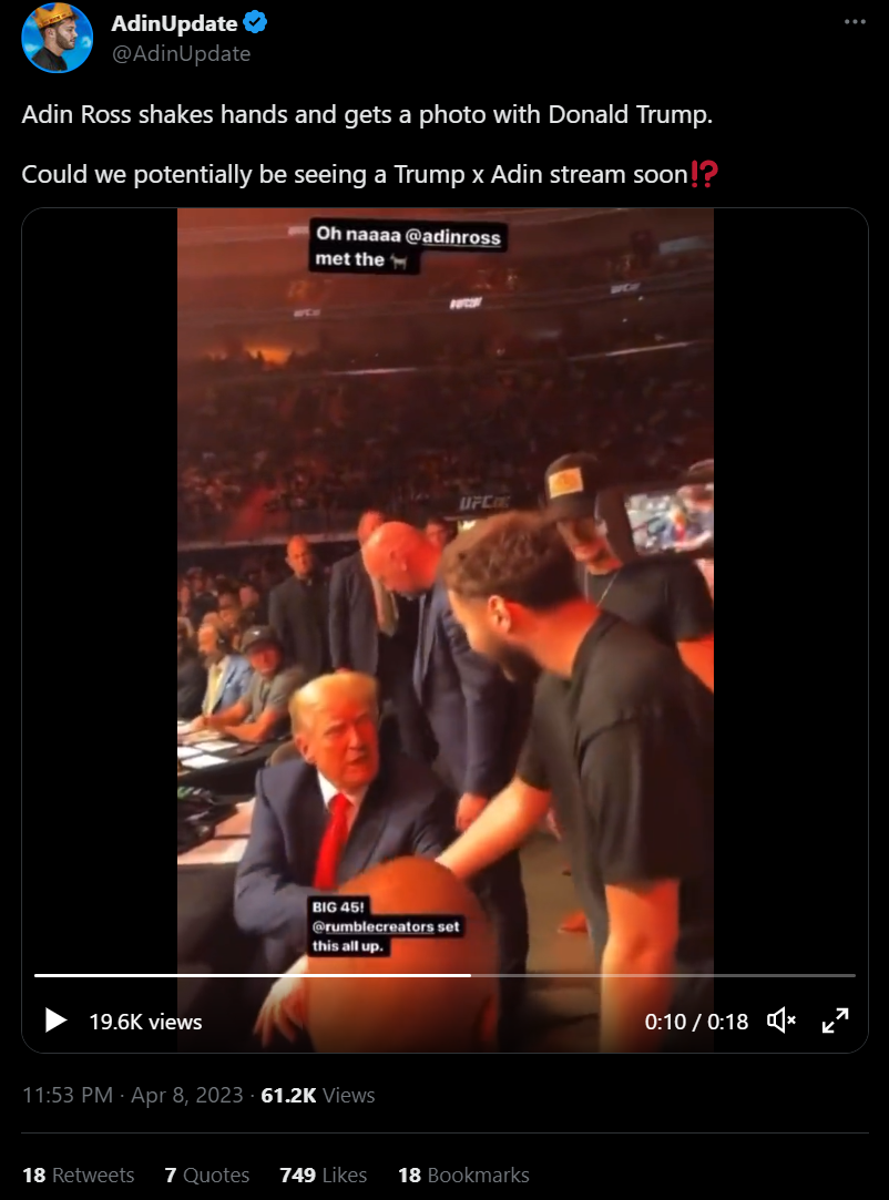 Adin Ross meets Trump at UFC event in Miami - credits Rumble | Media