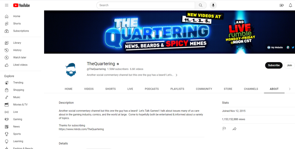 The Quartering YouTube page | Media Matters for America