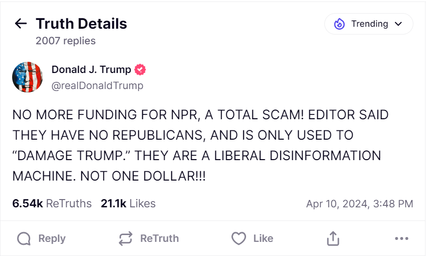 Trump truth social post