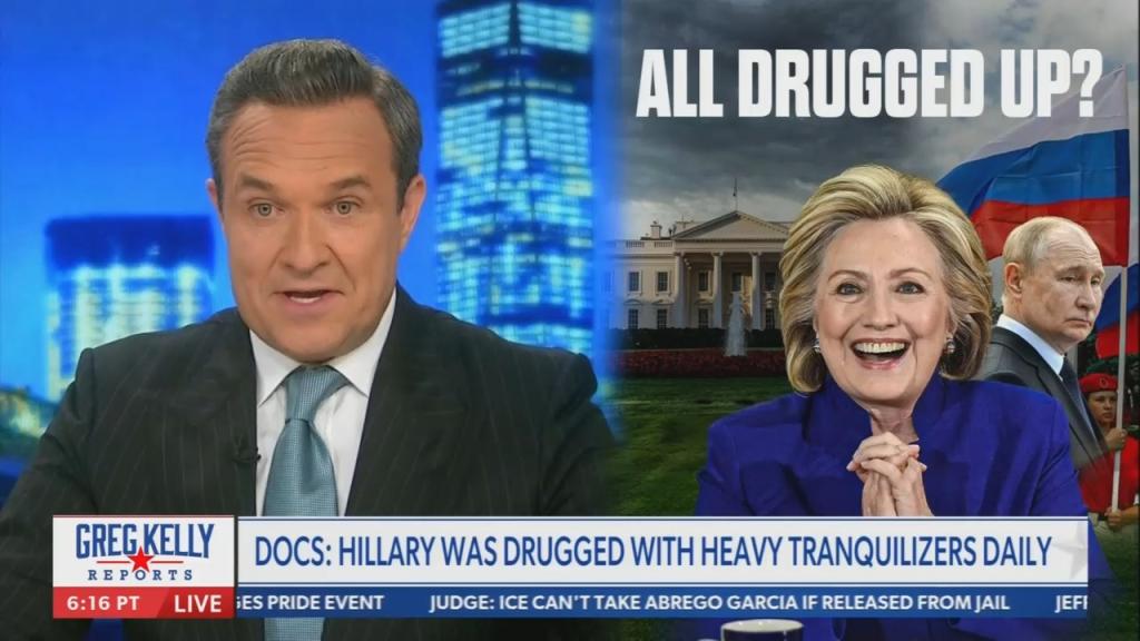 Newsmax screenshot with Hillary Clinton on drugs 