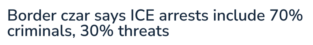 Border czar says ICE arrests include 70% criminals, 30% threats