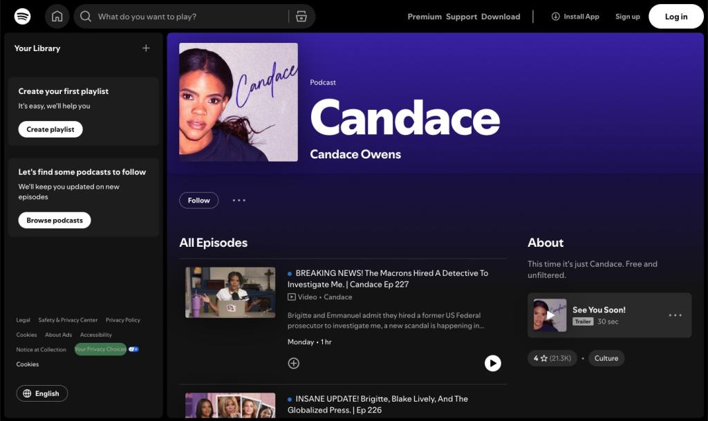 Proof that Candace Owens posts to Spotify