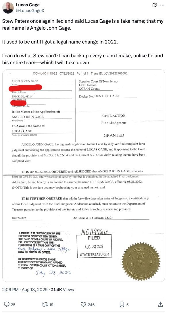 Lucas Gage name change