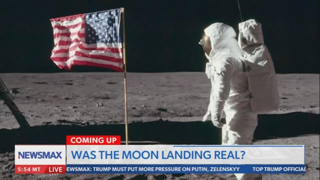 Newsmax chyron - "was the moon landing real?"