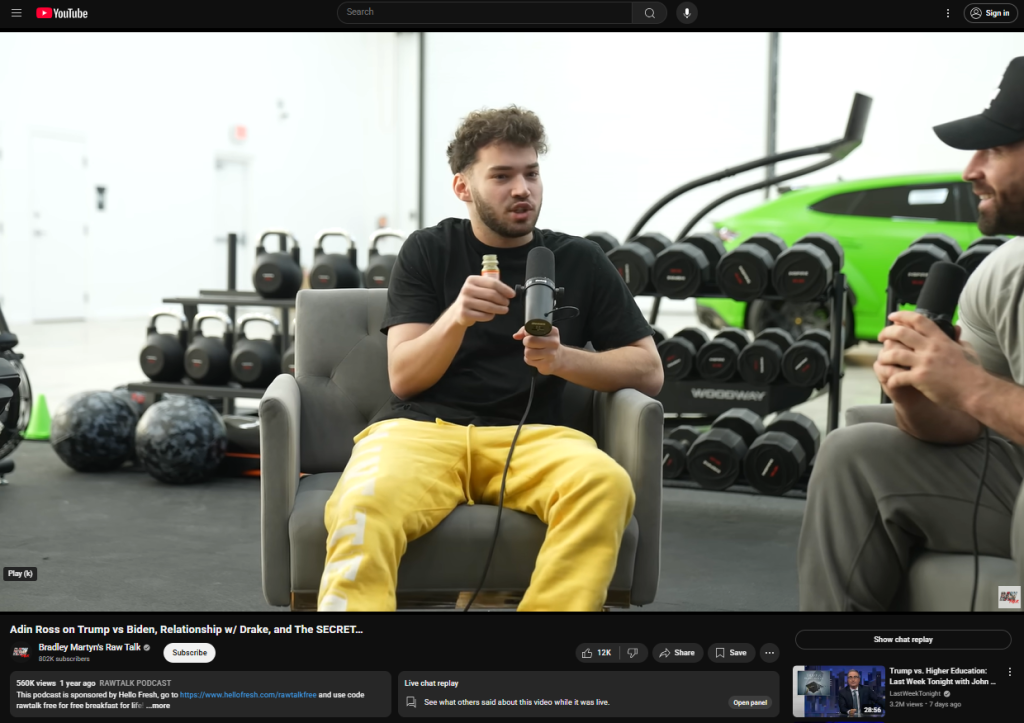 Screenshot of Bradley Martyn's interview with Adin Ross