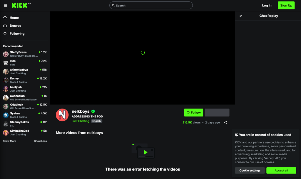 Screenshot of a blank thumbnail from the Nelk Boys Kick page of their interview with Fuentes, which earned 216.5K views 