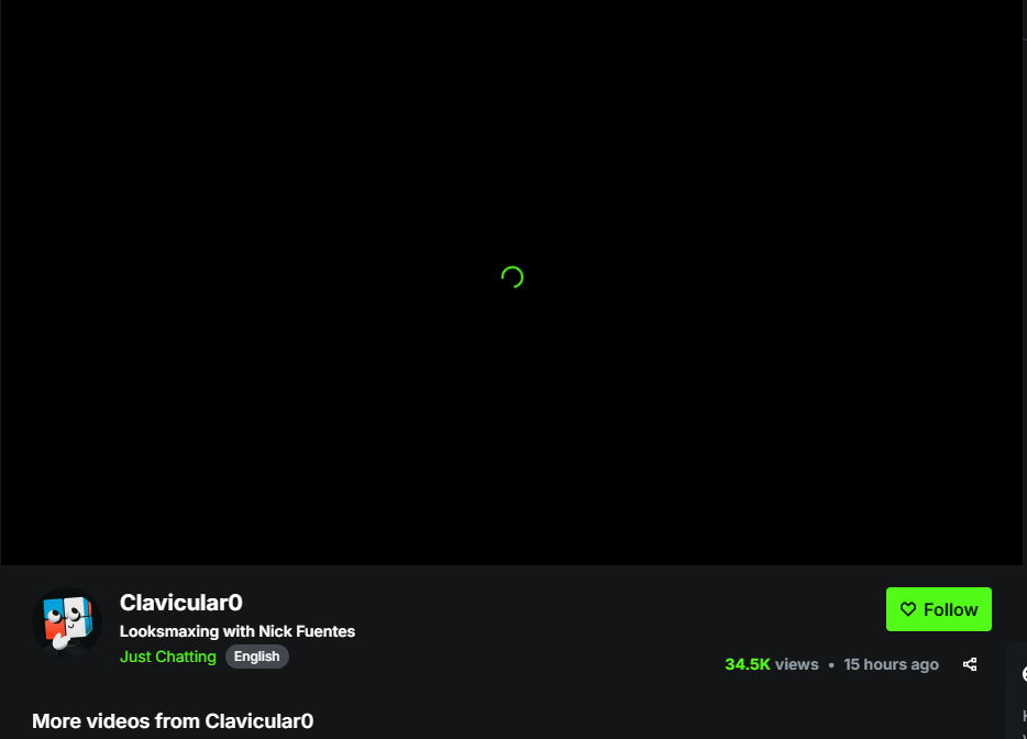 Screenshot of an archived version of Clavicular's Kick stream with Nick Fuentes showing 34.5K views