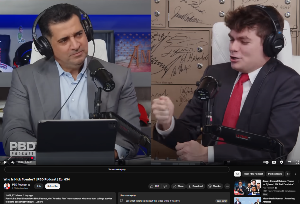 Screenshot of Fuentes on the PBD podcast, with 1,608,252 views