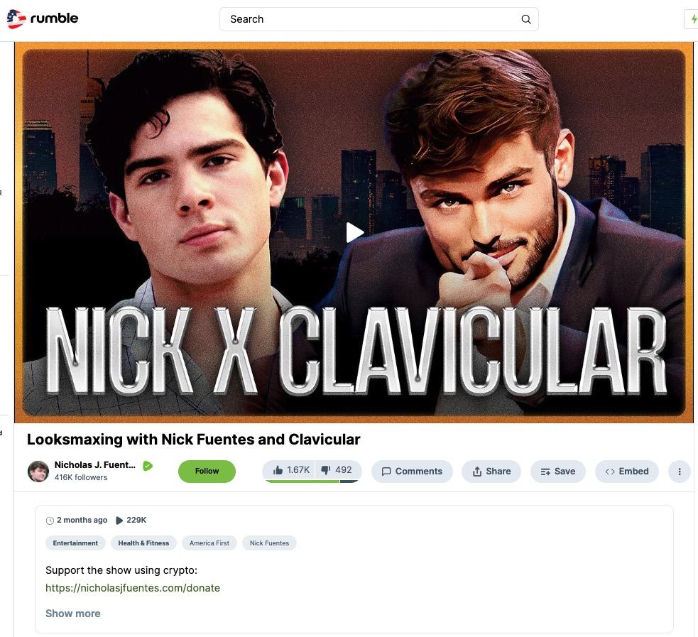 Screenshot of Fuentes' upload of his stream with Clavicular, as of 10/2/25