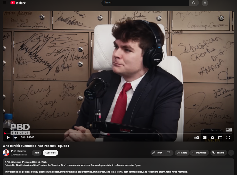 image of pbd podcast interview with fuentes on YouTube