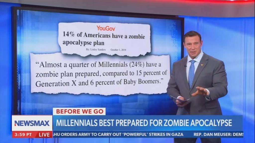 Newsmax screenshot on Millennials surviving zombie apocalypse  