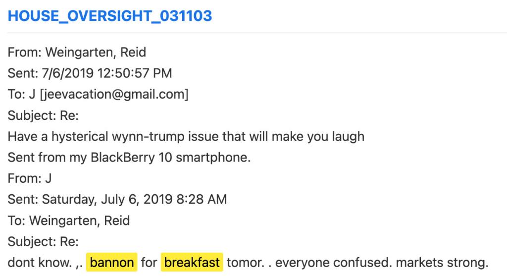 Epstein says he was scheduled to meet with Bannon two days before his arrest