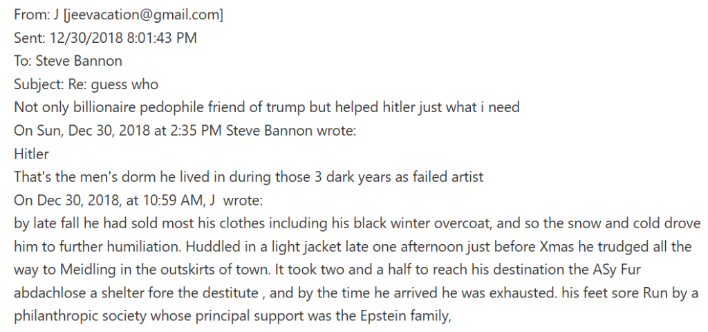 email exchange between Steve Bannon and Jeffrey Epstein