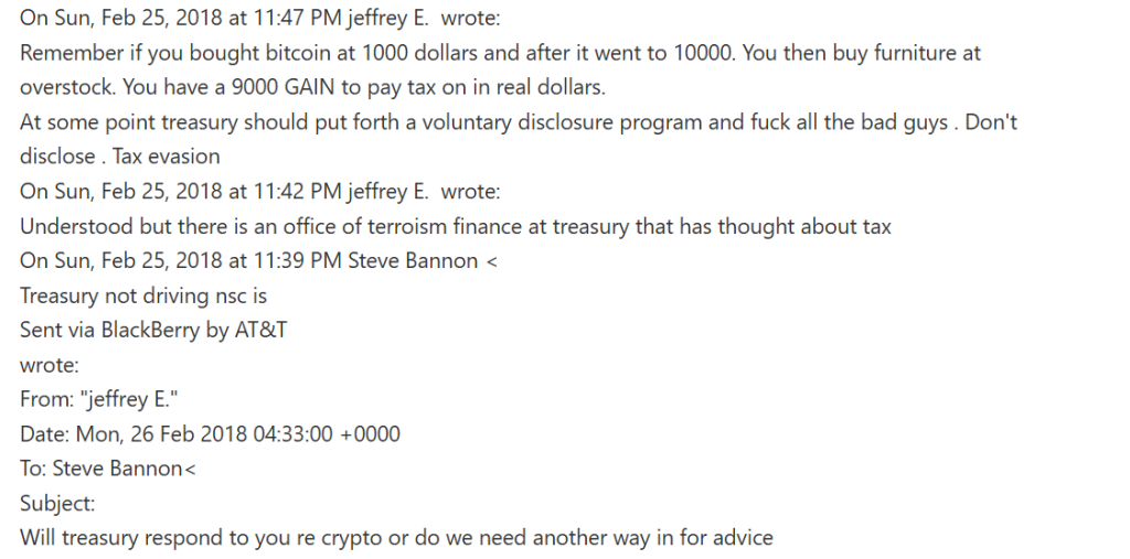 email exchange between Steve Bannon and Jeffrey Epstein