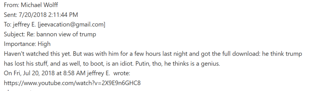 email exchange between Michael Wolff and Jeffrey Epstein