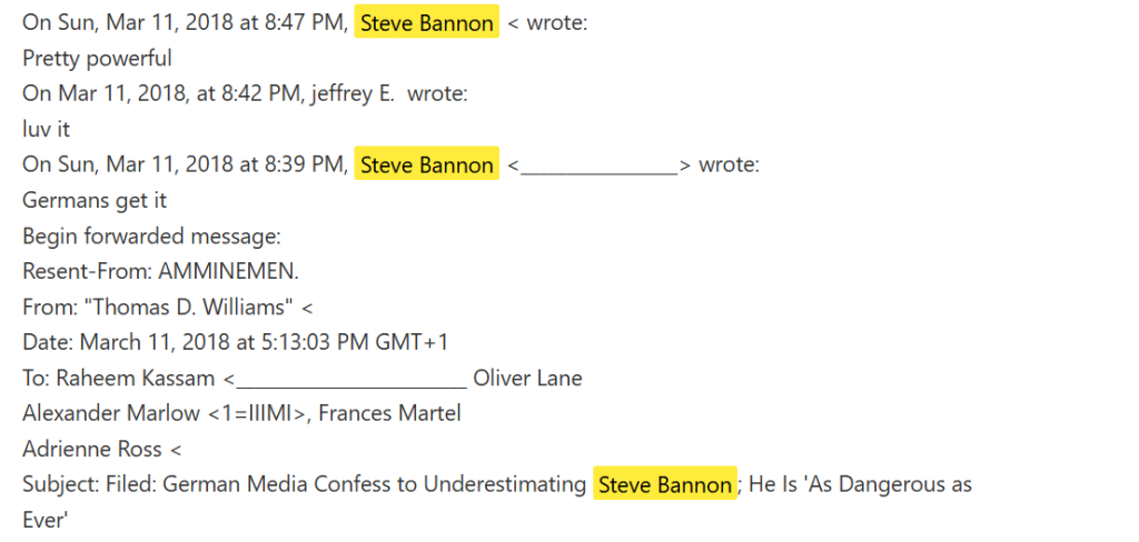 email exchange between Steve Bannon and Jeffrey Epstein