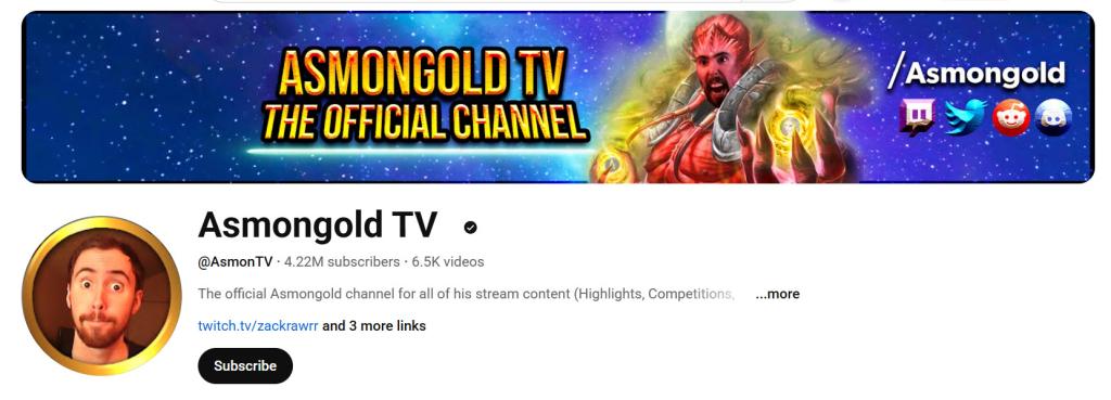 Asmongold TV YouTube page