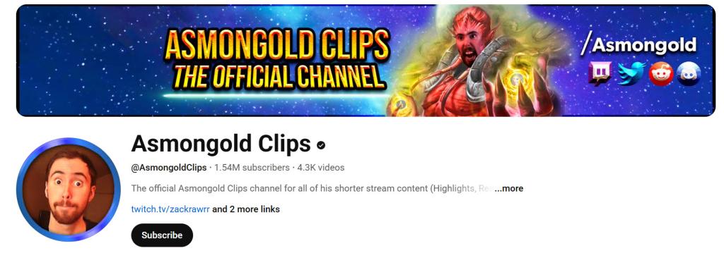 Asmongold Clips YouTube page