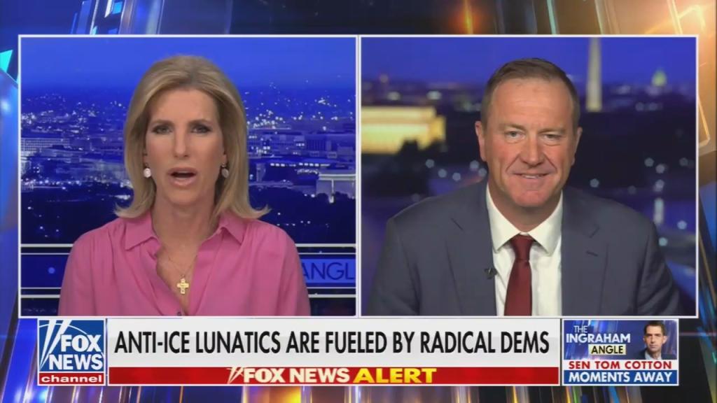 Chyron reads: “Anti-ICE lunatics are fueled by radical Dems”