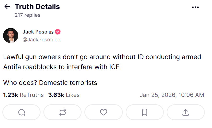 Posobiec calls Alex Pretti a "domestic terrorist"