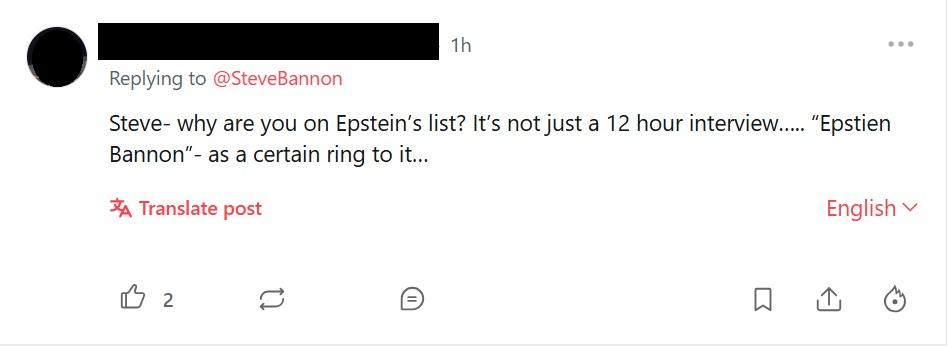 Gettr post "Steve - why are you on Epstein's list?"