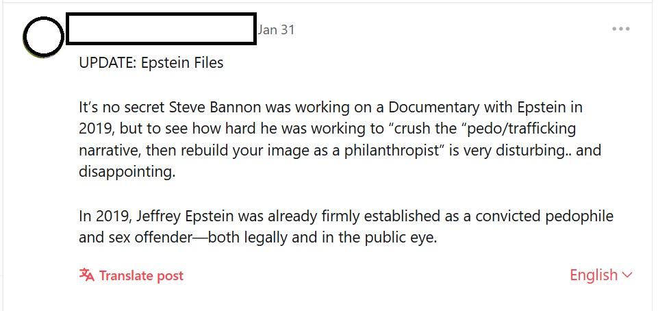 Gettr post about Steve Bannon "very disturbing and disappointing" 