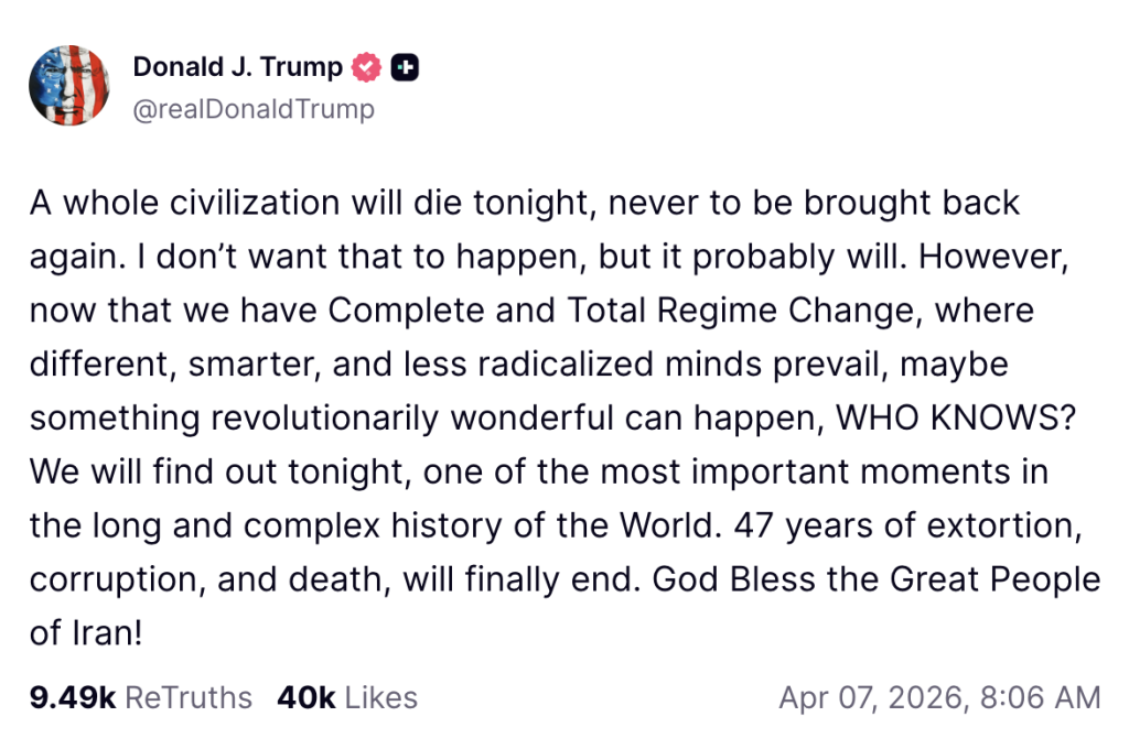 Trump post threatening Iran