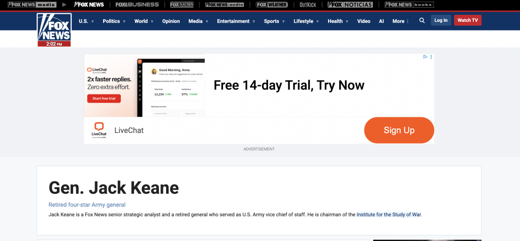 Fox News' page for Jack Keane, which doesn't list his ties to defense contractors