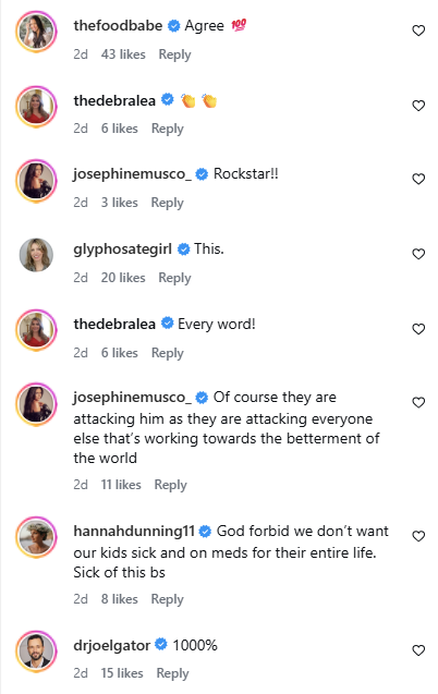 IG comments in support of Makary on Alex Clark's post