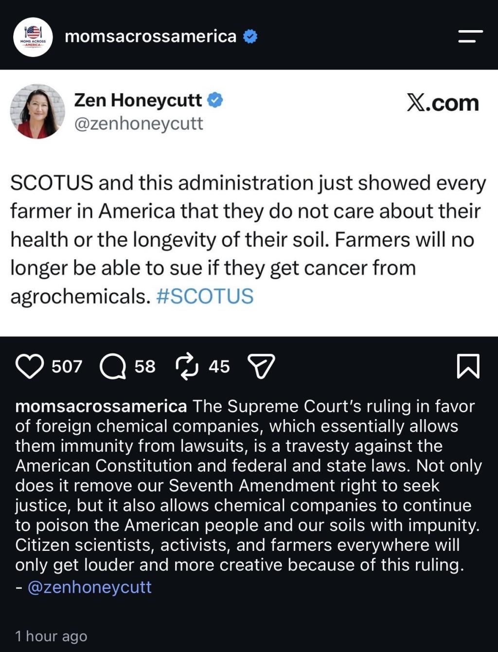Moms Across America Instagram post 